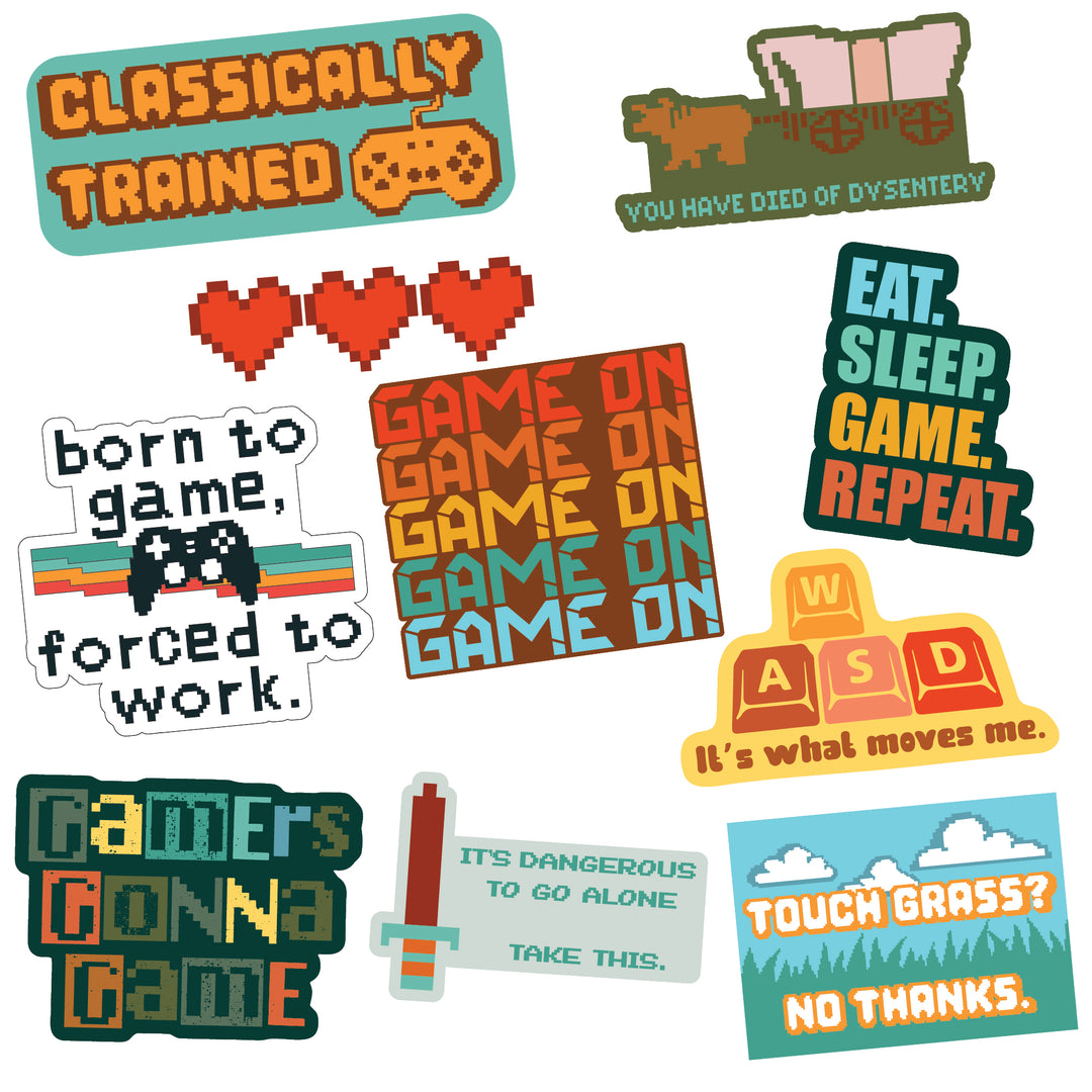 Funny Multi Video Game Stickers Nerdy Video Games sarcastic Tee