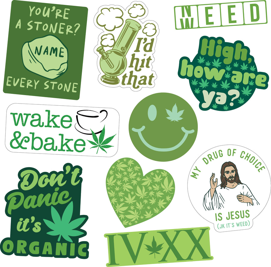 Funny Multi Weed Stickers Nerdy 420 sarcastic Tee