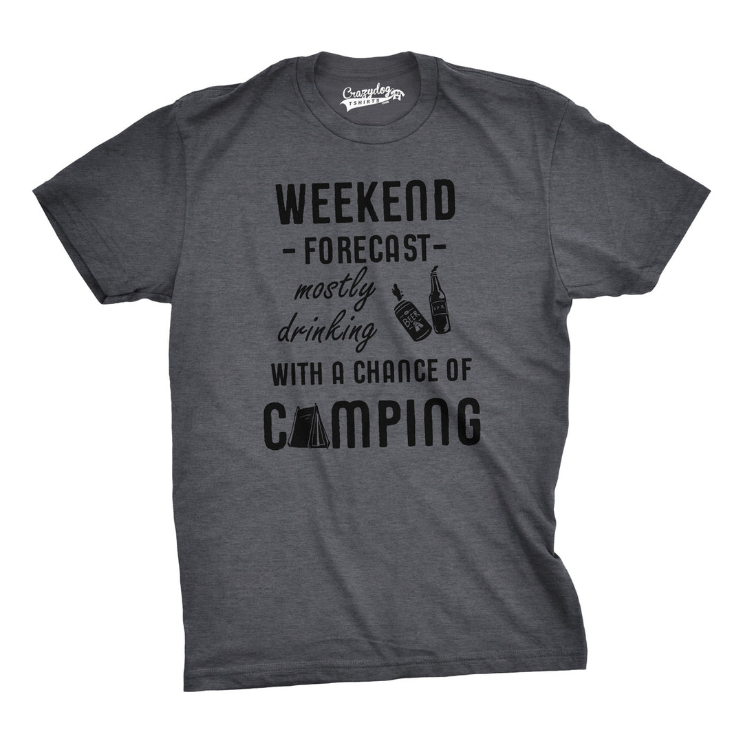 Funny Light Heather Grey - Weekend Forecast Weekend Forecast: Mostly Drinking With A Chance Of Camping Mens T Shirt Nerdy Camping Drinking Tee