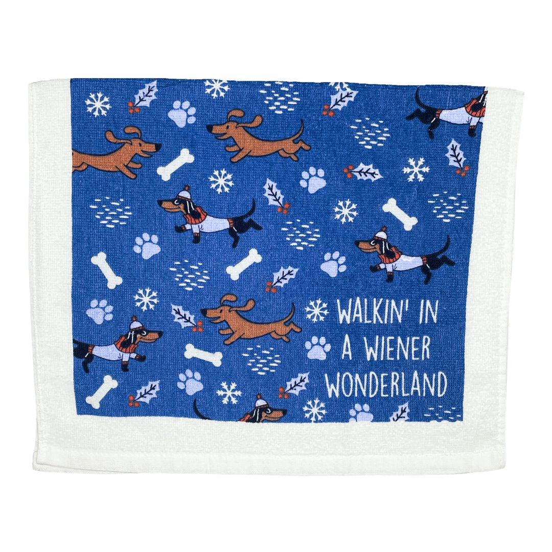 Funny Wonderland Walking in a Weiner Wonderland Tea Towel Nerdy Christmas Dog Tee