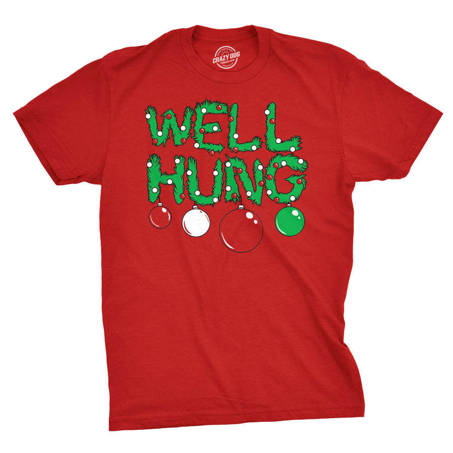 Funny Red Well Hung Ornament Mens T Shirt Nerdy Christmas Sex Tee