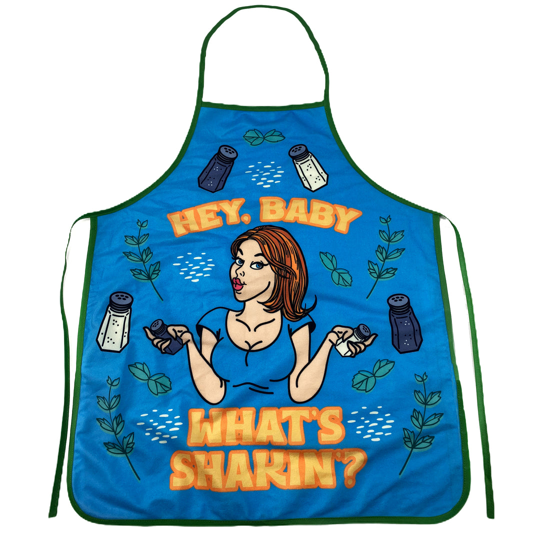 Funny Blue Hey Baby What's Shakin Apron Nerdy Food Tee