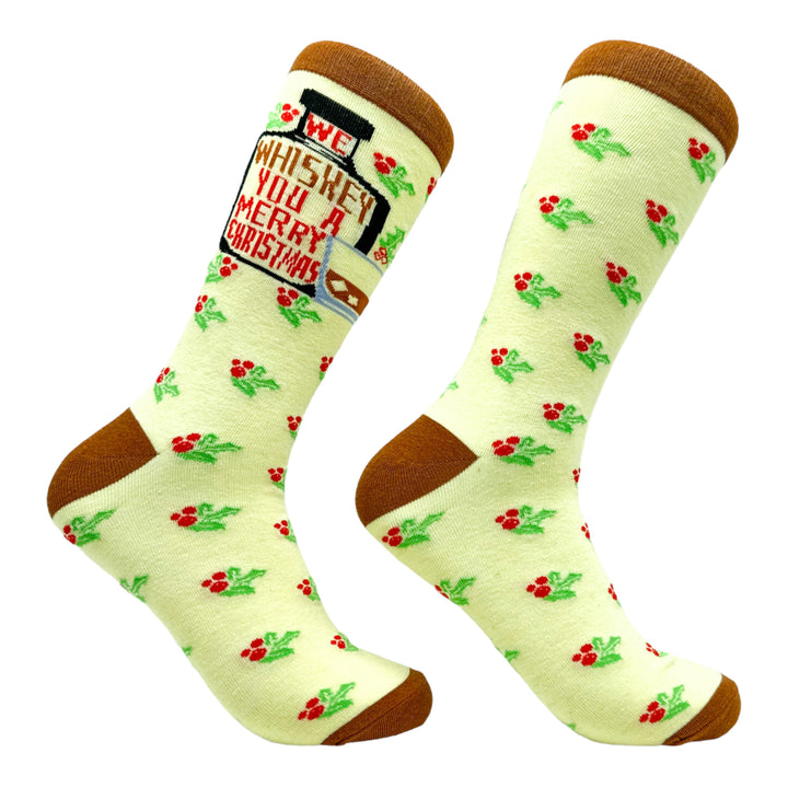 Funny Multi - WHISKEYMERRY Men's We Whiskey You A Merry Christmas Sock Nerdy Christmas Liquor Drinking Tee