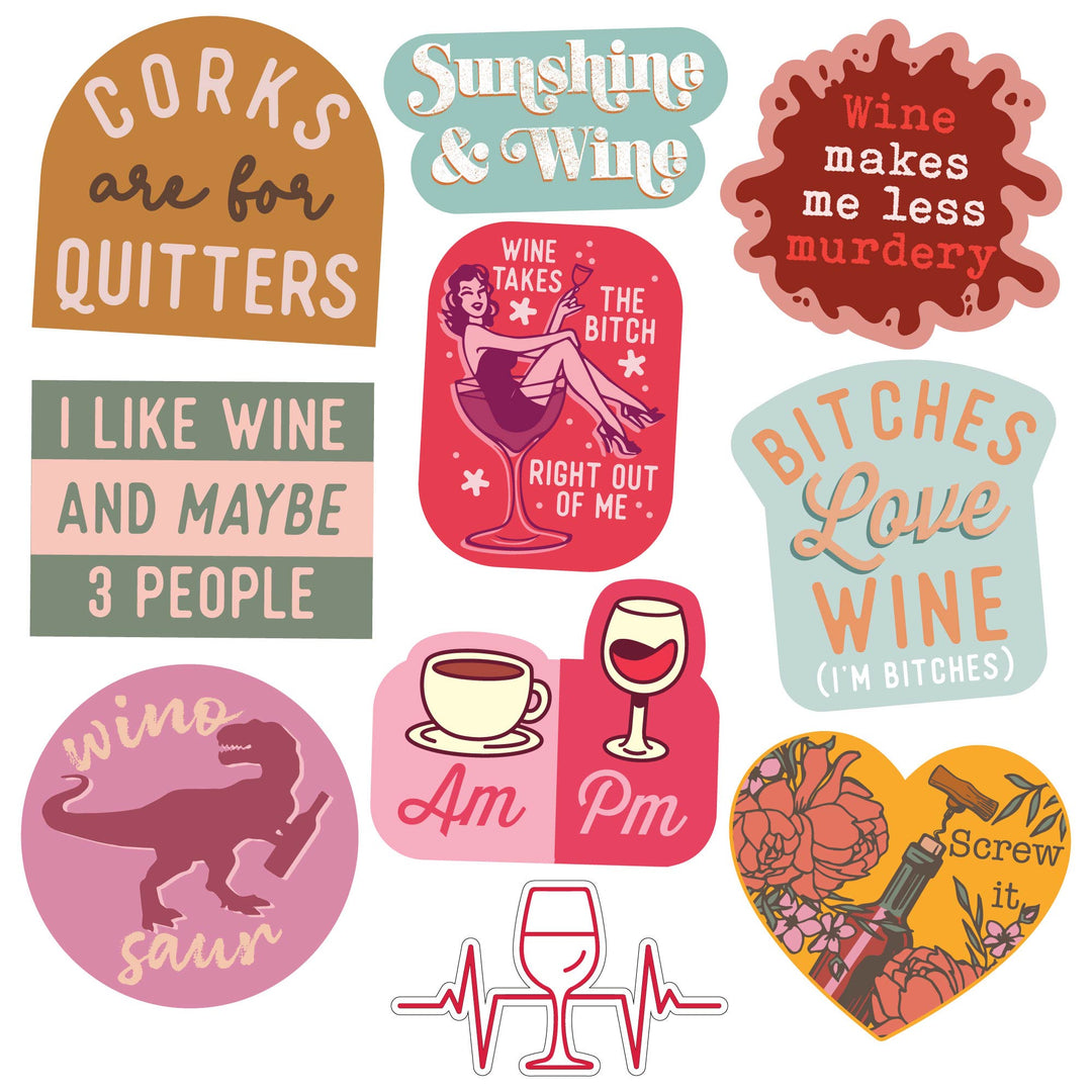 Funny Multi Wine Stickers Nerdy wine drinking sarcastic Tee