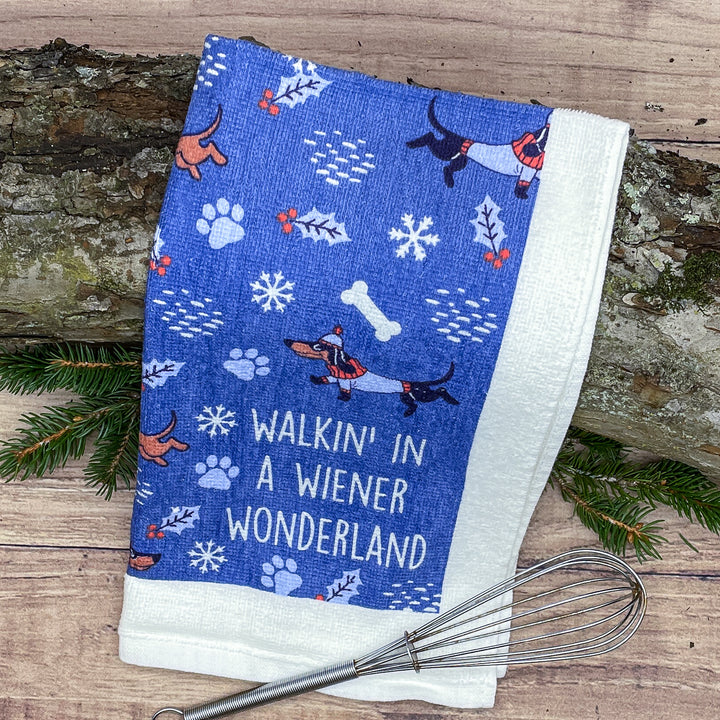 Walking in a Weiner Wonderland Tea Towel Tea Towel