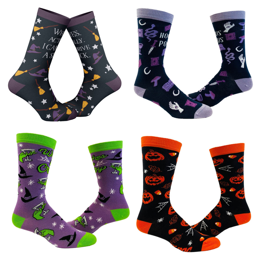 Funny Witch Womens Witch Sock 4 Pack Sock Nerdy Halloween sarcastic Tee