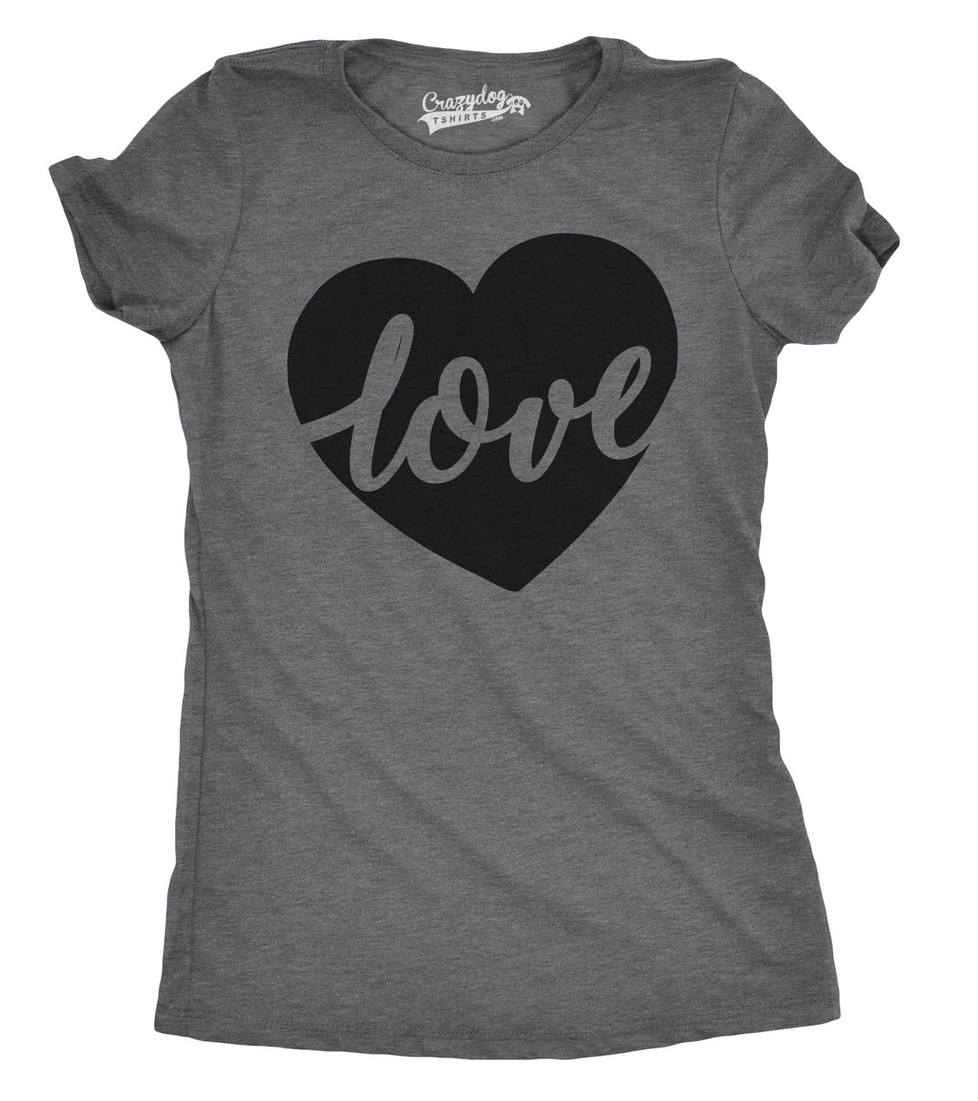 Funny Dark Heather Grey - Love Heart Love Heart Script Womens T Shirt Nerdy Valentine's Day Tee