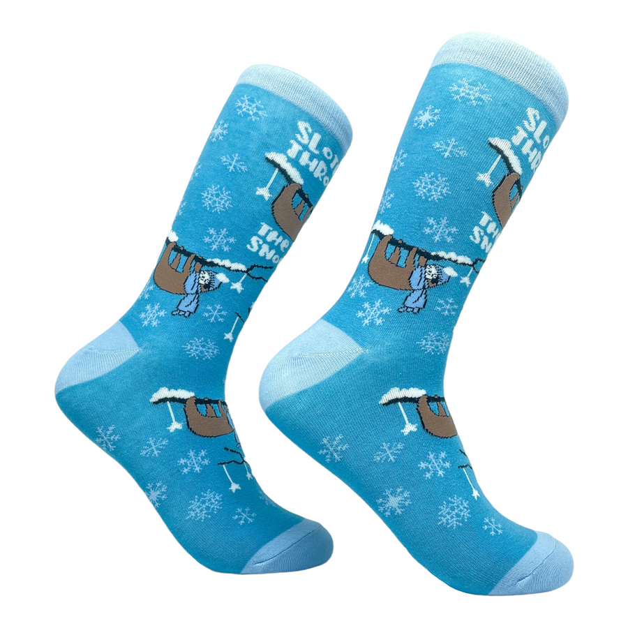 Funny Blue - Slothing Womens Slothing Through The Snow Sock Nerdy Christmas Tee