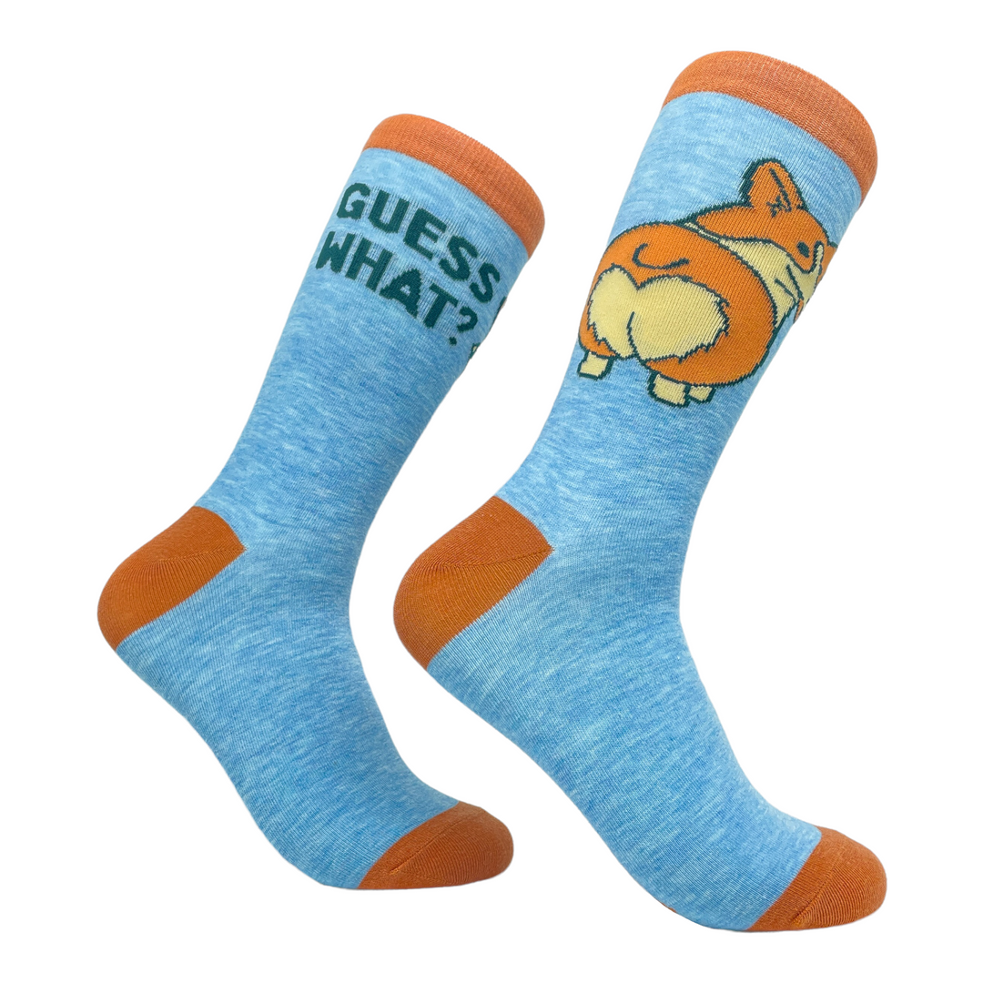 Funny Blue Women's Guess What Corgi Butt Sock Nerdy Dog Tee