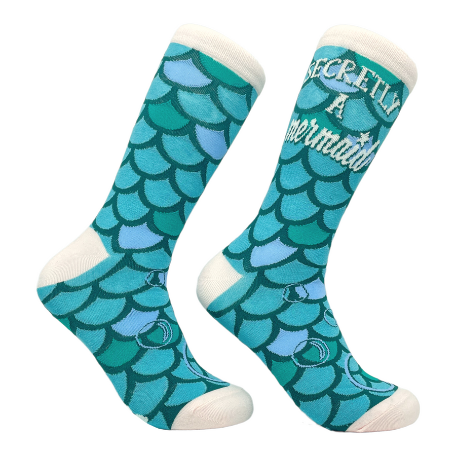 Funny Green Womens Secretly A Mermaid Sock Nerdy Tee