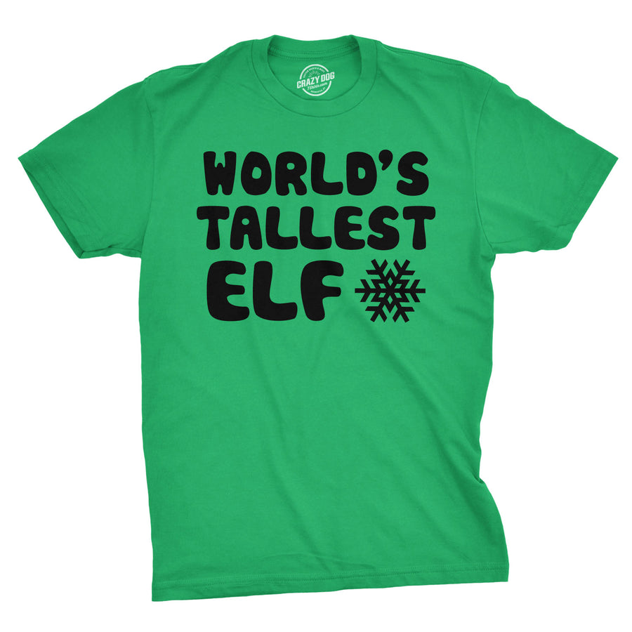 Funny Green World's Tallest Elf Mens T Shirt Nerdy Christmas Sarcastic Tee