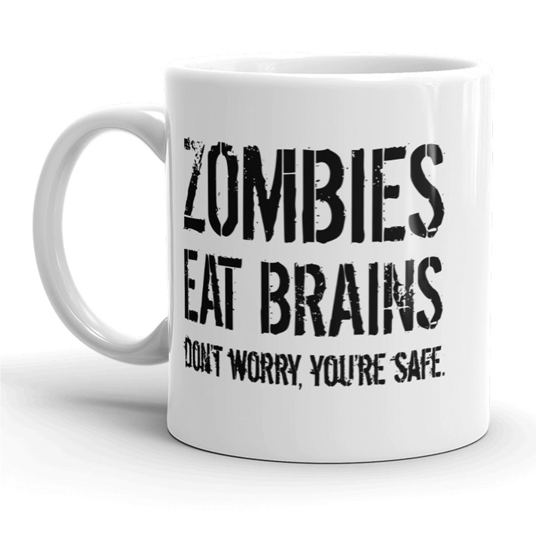 Funny White Zombies Eat Brains Coffee Mug Nerdy halloween flesh text only design Tee