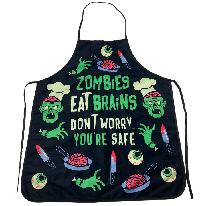 Funny Black Zombies Eat Brains Don't Worry You're Safe Apron Nerdy Halloween Food Zombie Tee