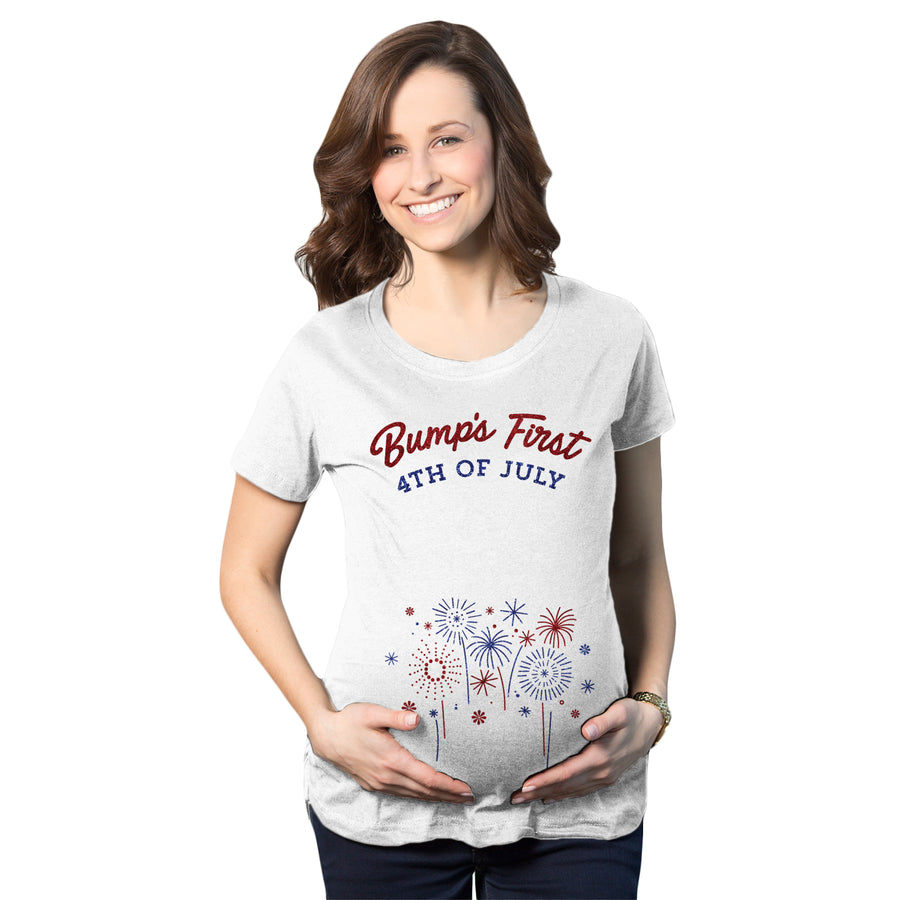 Funny White Bump's First 4th Of July Maternity T Shirt Nerdy Fourth of July Tee