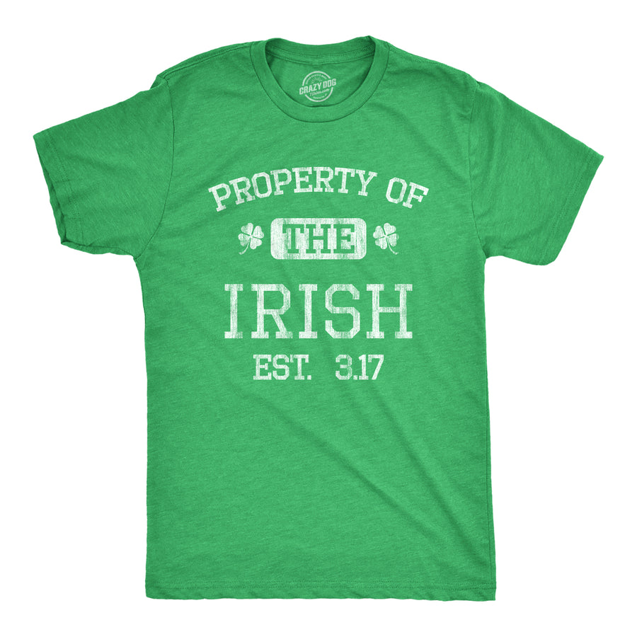 Funny Heather Green Property Of The Irish Mens T Shirt Nerdy Saint Patrick's Day Retro Tee