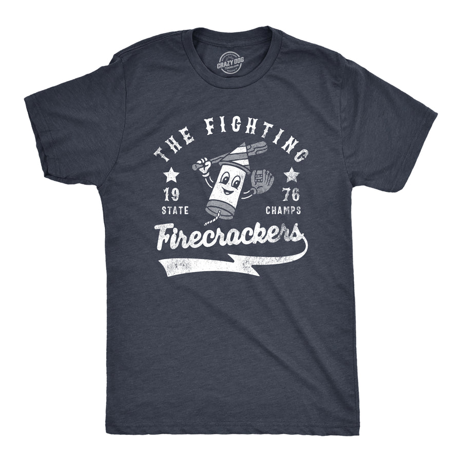 Funny Heather Navy - FIRECRACKERS The Fighting Firecrackers Mens T Shirt Nerdy Fourth Of July Baseball Tee