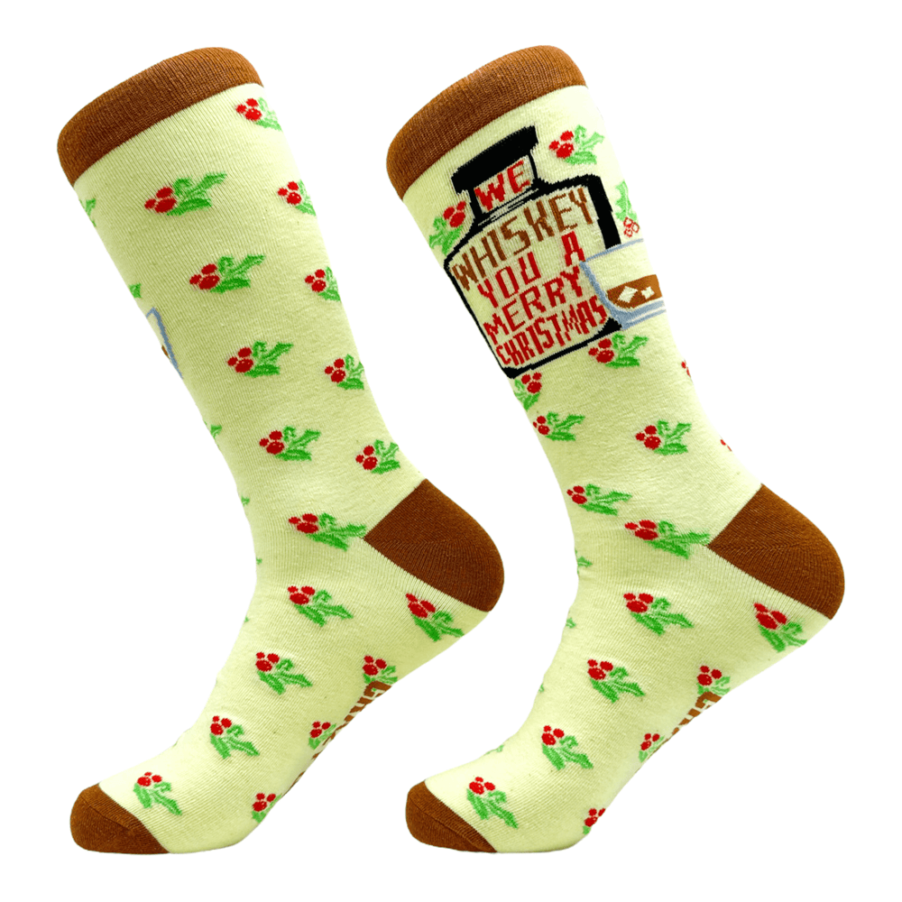 Men's We Whiskey You A Merry Christmas Socks  -  Crazy Dog T-Shirts