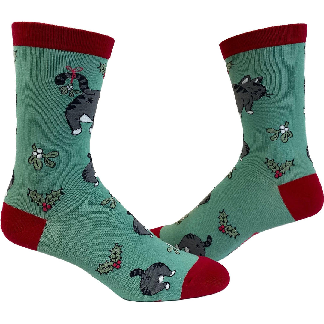 Mens Cat Butt Mistletoe Socks  -  Crazy Dog T-Shirts