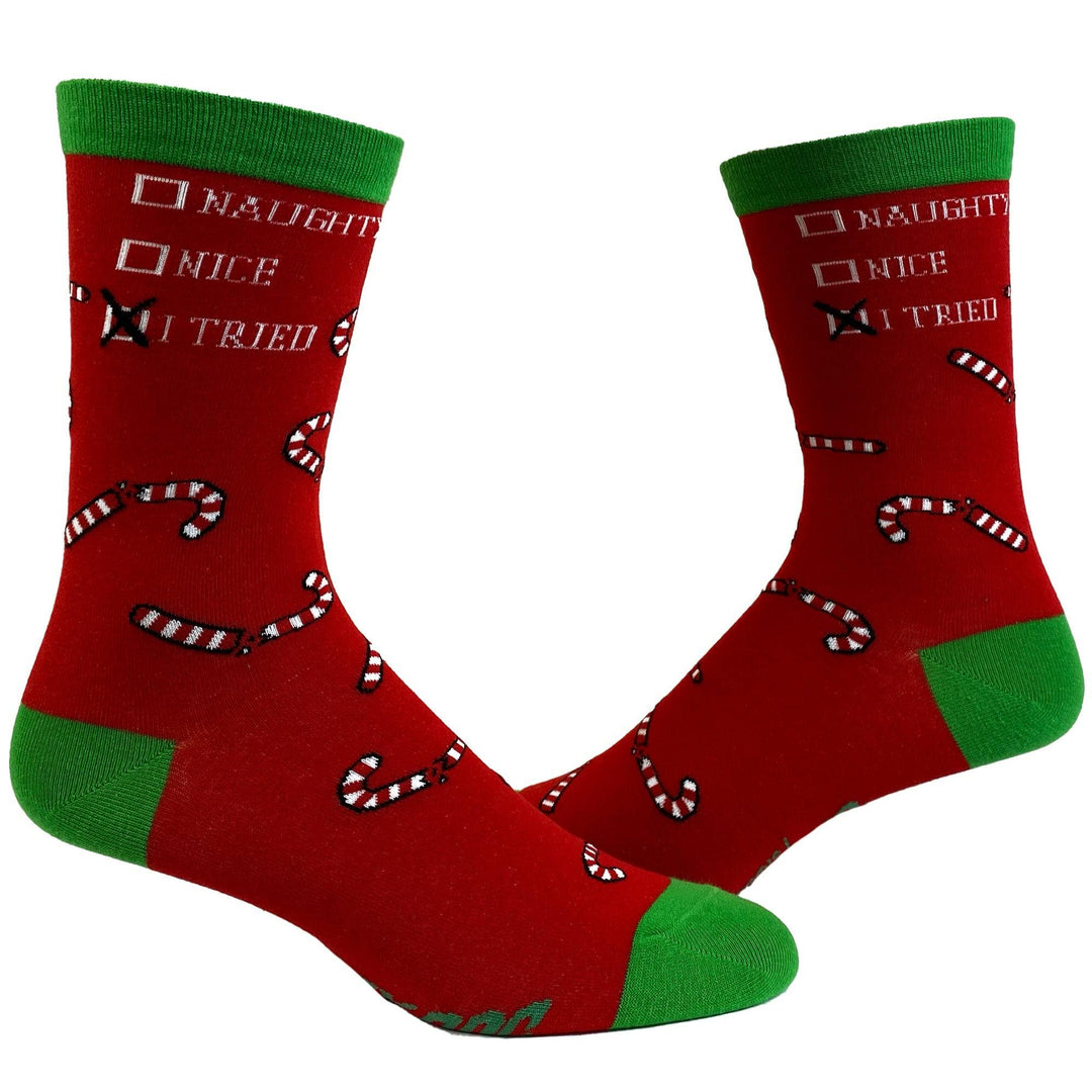 Mens Naughty Nice I Tried Socks  -  Crazy Dog T-Shirts