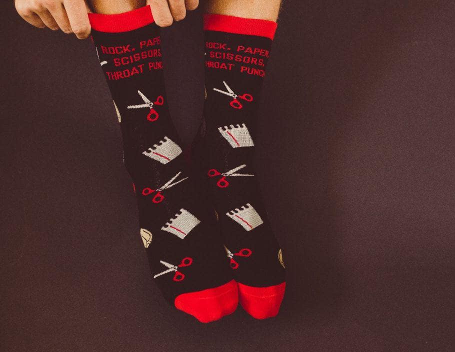 Mens Rock Paper Scissors Throat Punch Socks  -  Crazy Dog T-Shirts