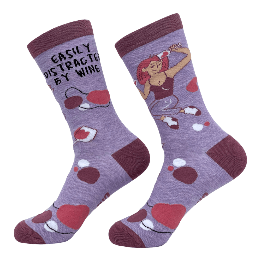 Women's Easily Distracted By Wine Socks  -  Crazy Dog T-Shirts