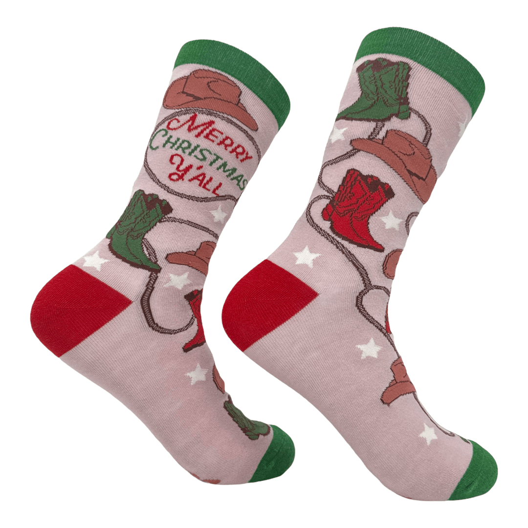 Women's Merry Christmas Yall Socks  -  Crazy Dog T-Shirts