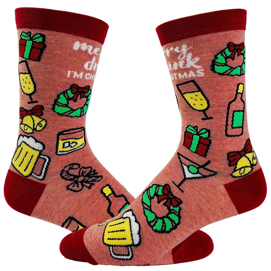 Women's Merry Drunkmas Socks - Crazy Dog T-Shirts