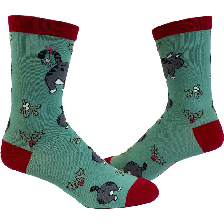 Womens Cat Butt Mistletoe Socks - Crazy Dog T-Shirts