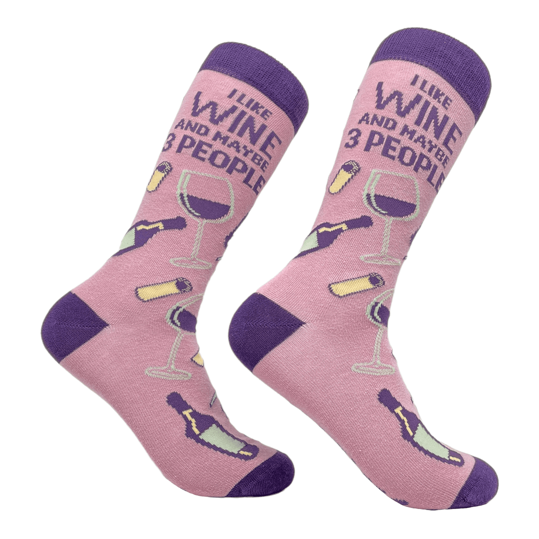 Womens I Like Wine And Maybe 3 People Socks  -  Crazy Dog T-Shirts