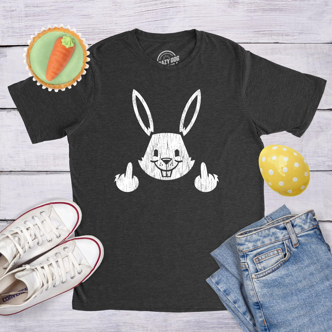 Bunny Flipping The Bird Men's Tshirt  -  Crazy Dog T-Shirts