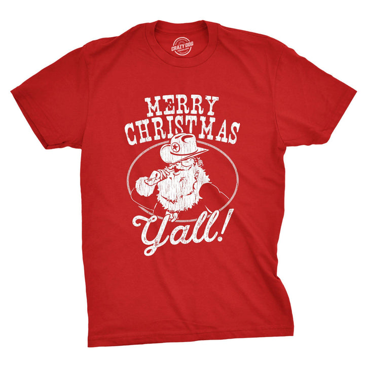 Merry Christmas Y'all Santa Men's Tshirt - Crazy Dog T-Shirts