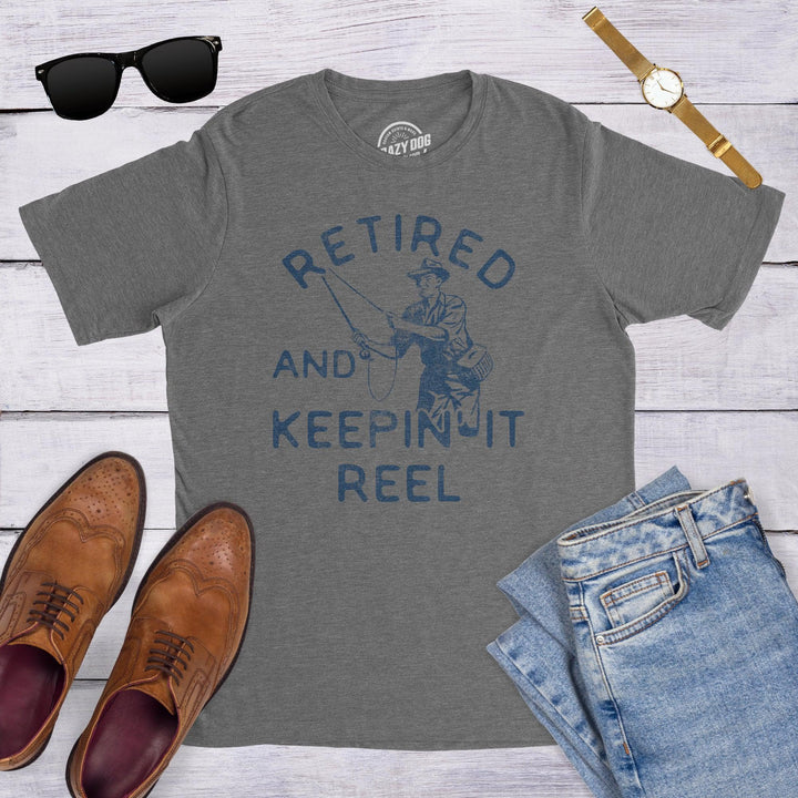 Retired And Keepin It Reel Men's Tshirt  -  Crazy Dog T-Shirts