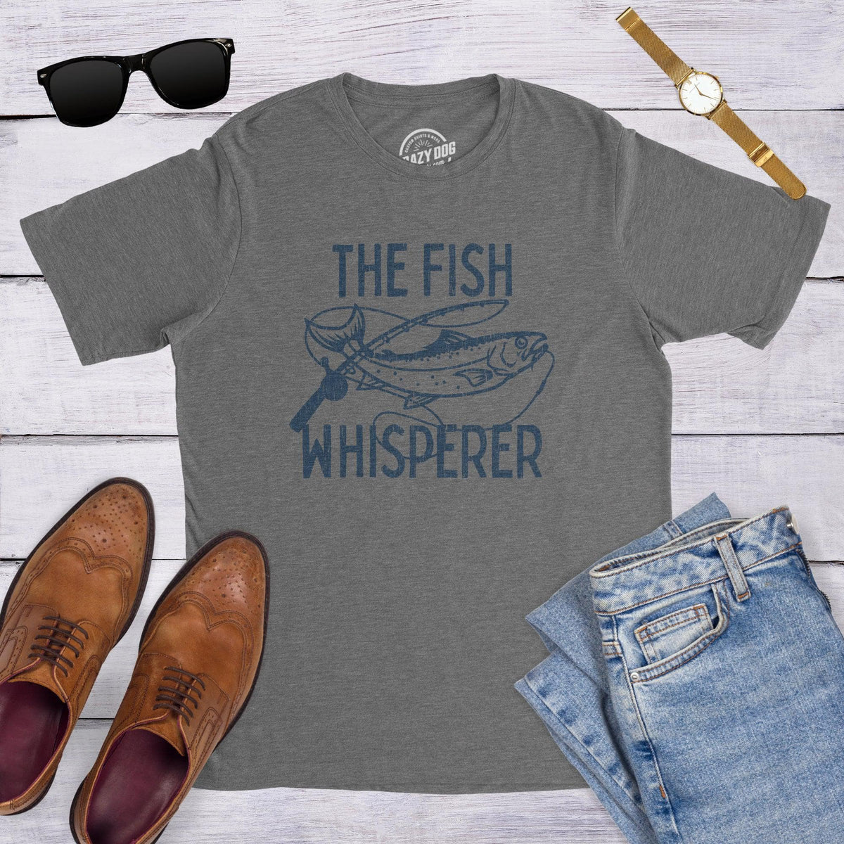 Crazy Dog T-shirts Mens Beer Fishy Fishy Tshirt Funny Fishing Drinking Tee, Men's, Grey