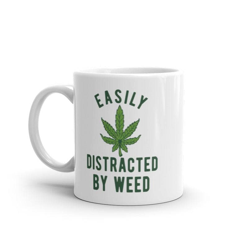 Easily Distracted By Weed Mug Funny Pot Smokers 420 Leaf Graphic Novelty Coffee Cup-11oz  -  Crazy Dog T-Shirts