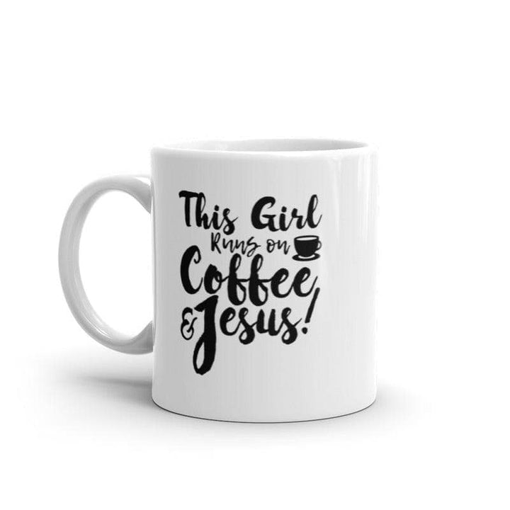 This Girl Runs Off Coffee And Jesus Mug Funny Faith Church Novelty Cup-11oz  -  Crazy Dog T-Shirts